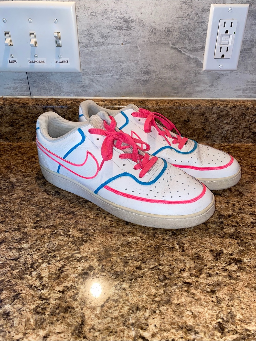 Nike Custom Air Force 1 Sneakers White Sneakers with Pink Laces & Blue Trim